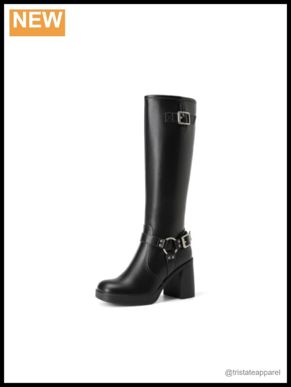 Knee High Platform Chunky Heel Boots Faux Leather Square Toe Motorcycle Boots